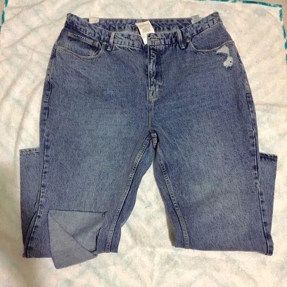 Good American Good 90s Duster Tapered High Rise Jeans in Blue950 Size 16 - Picture 3 of 6